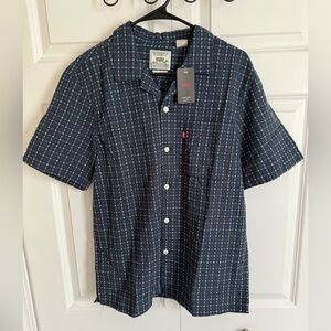 Levi's Navy Short-Sleeve Button-Down with Tiny White Grid